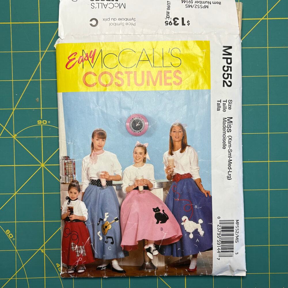 McCall's COSTUMES MP552 Poodle Skirt Sock Hop Costume Xs-Lrg Misses Complete